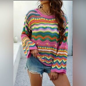 NWOT Boho Crochet Multi-Color Sweaters